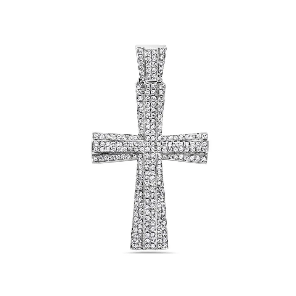 14K White Gold Cross Pendant with 3.59 CT Diamonds