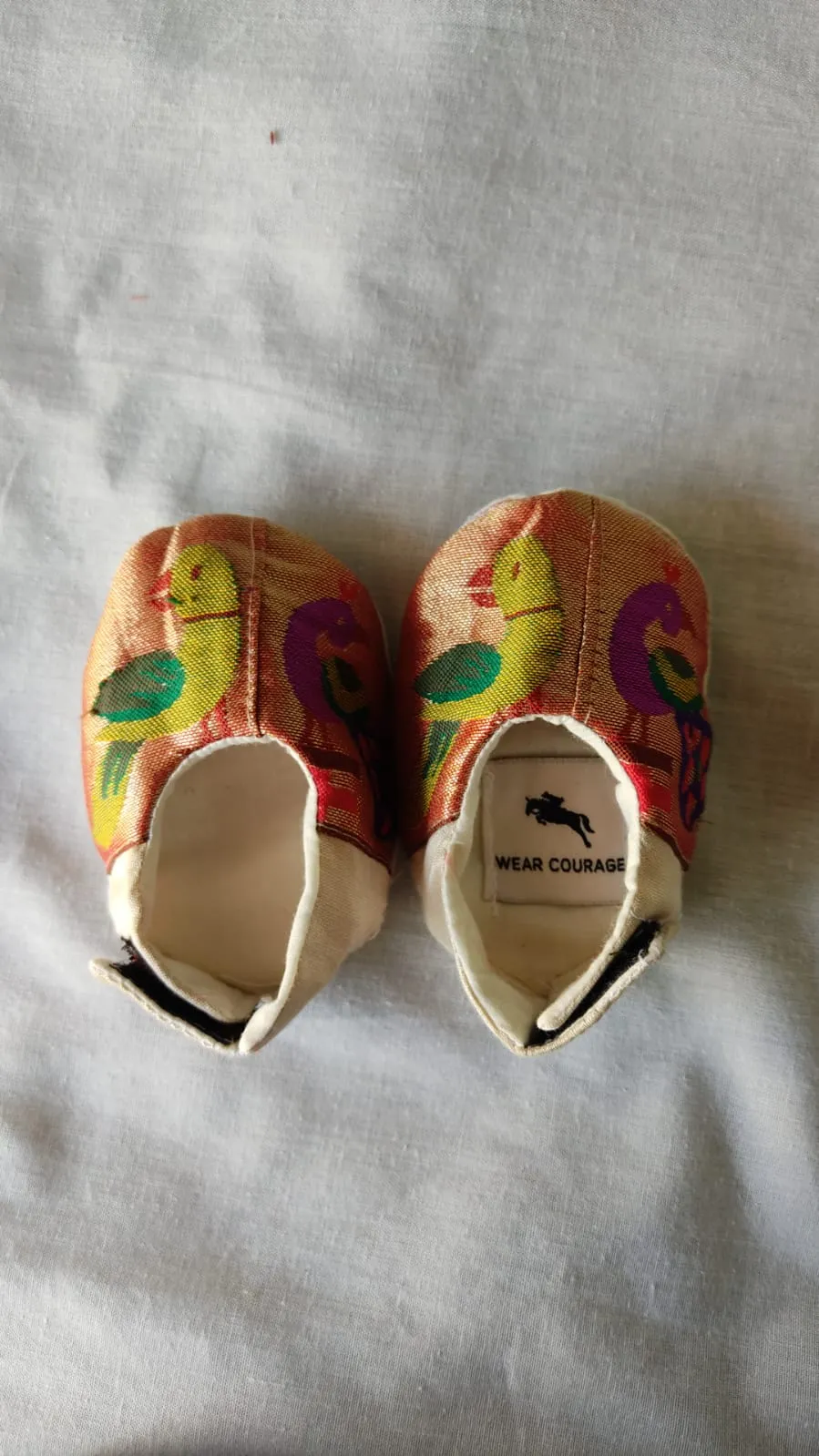 Baby Paithani Fabric Shoes color cream