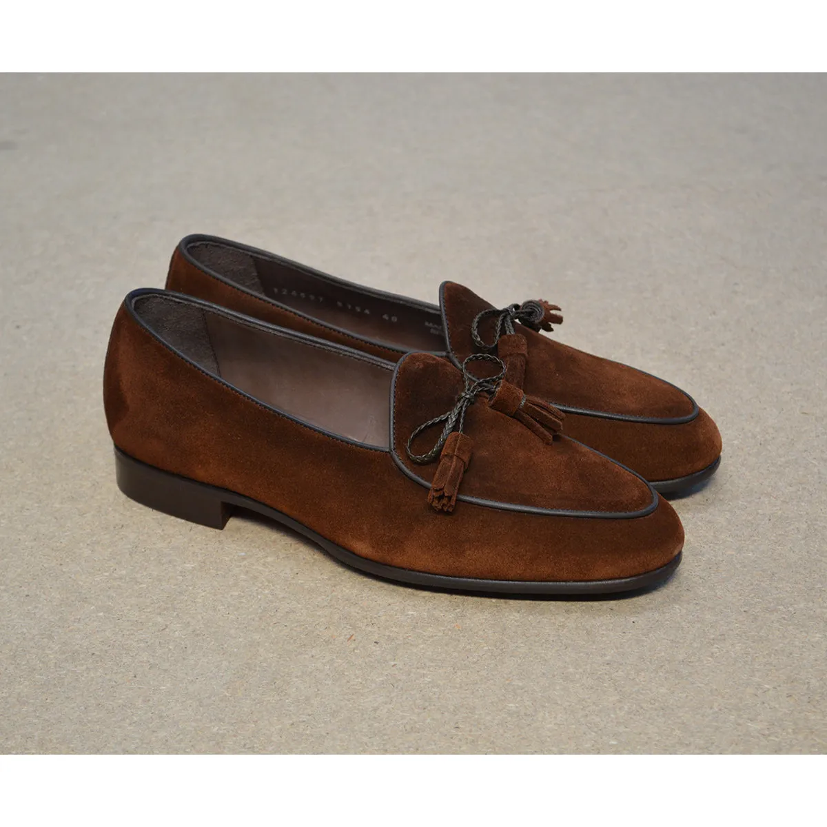 Berwick 1707 Braided Tassel Belgian Loafer (5154) - Dark Brown Suede