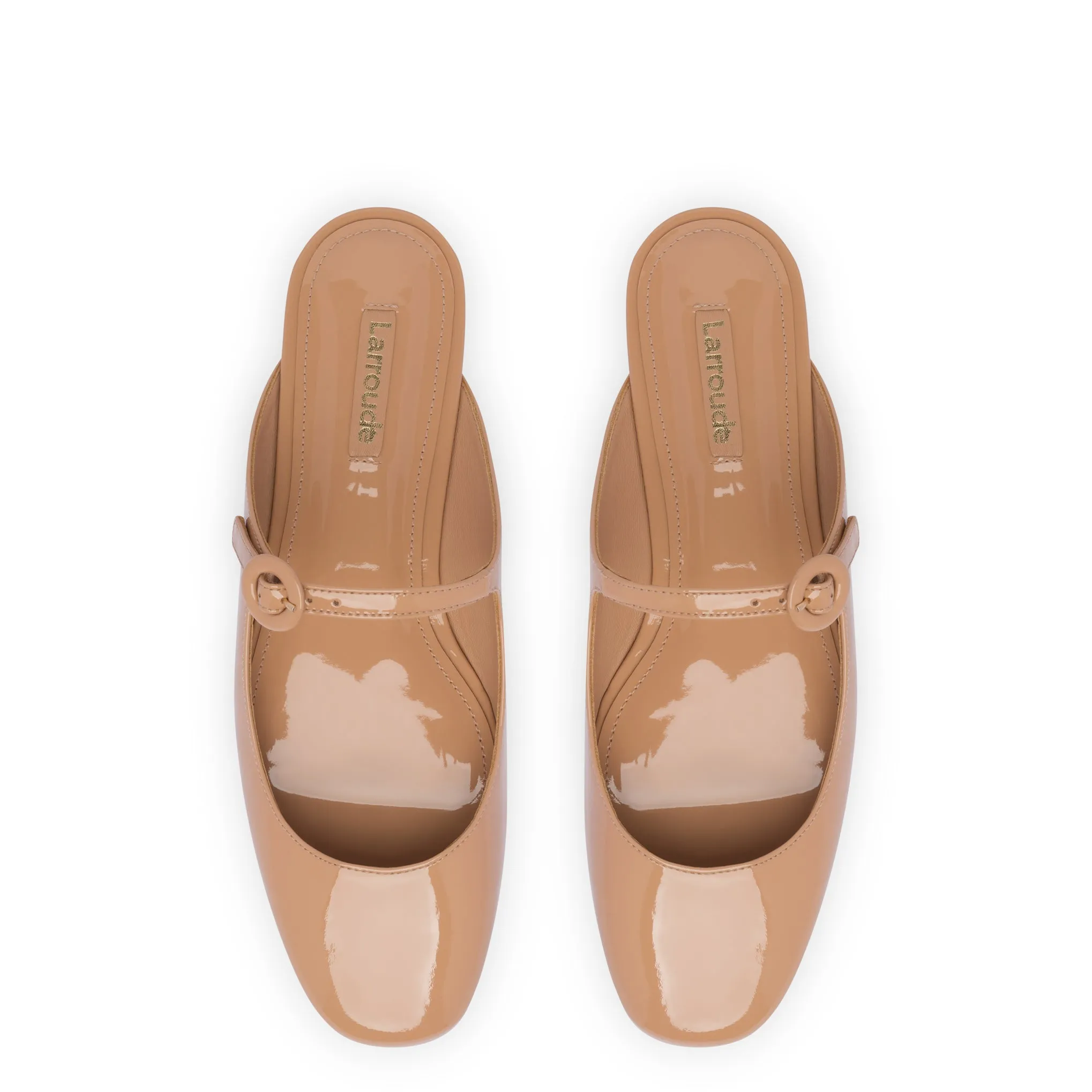 Blair Flat Mule In Tan Patent Leather