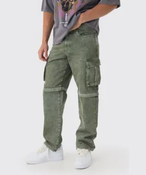 boohooMAN Mens Relaxed Acid Wash Zip Off Twill Cargo Pants