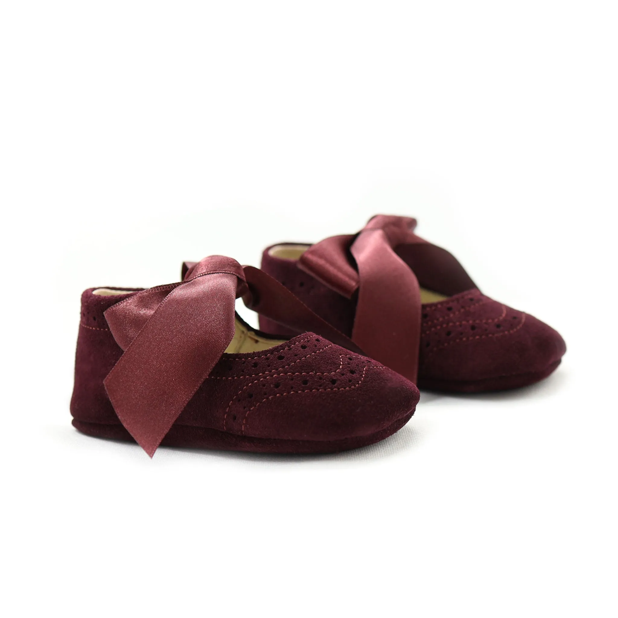 Brogue Baby Girl Shoes - Burgundy Suede