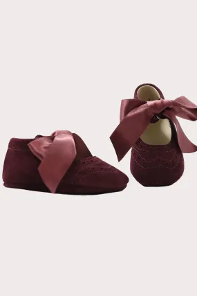 Brogue Baby Girl Shoes - Burgundy Suede