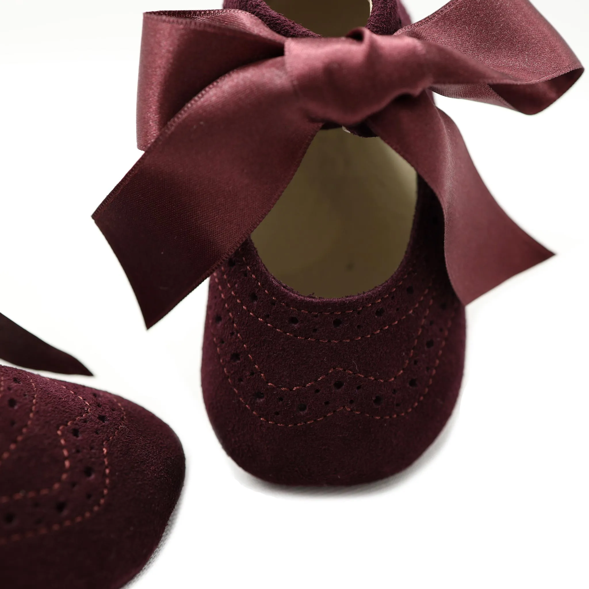 Brogue Baby Girl Shoes - Burgundy Suede