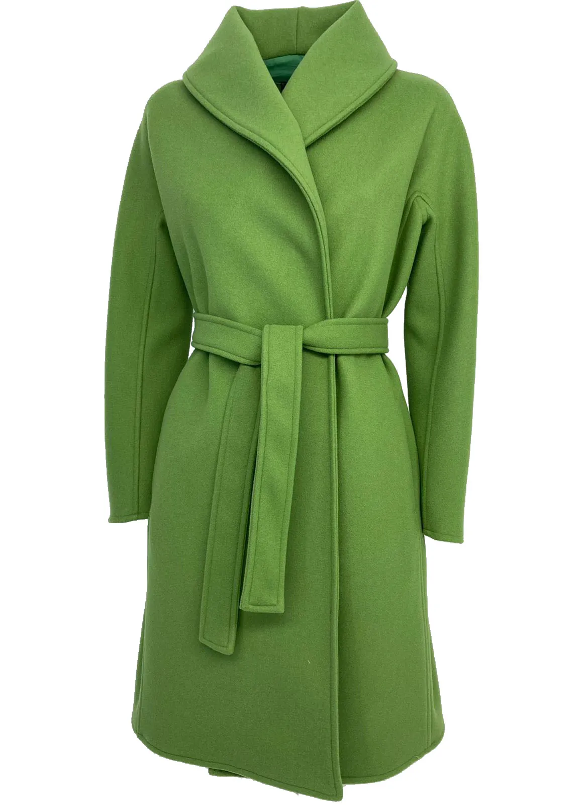 CAPPOTTO DONNA LUNGO VERDE CON CINTURA