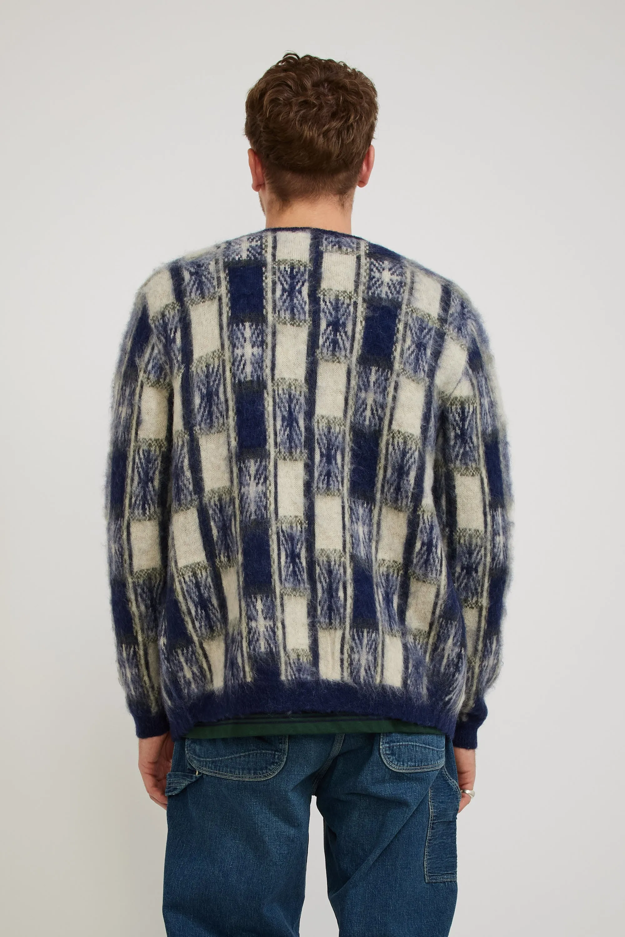 Cardigan Double Jacquard Check Pattern Navy