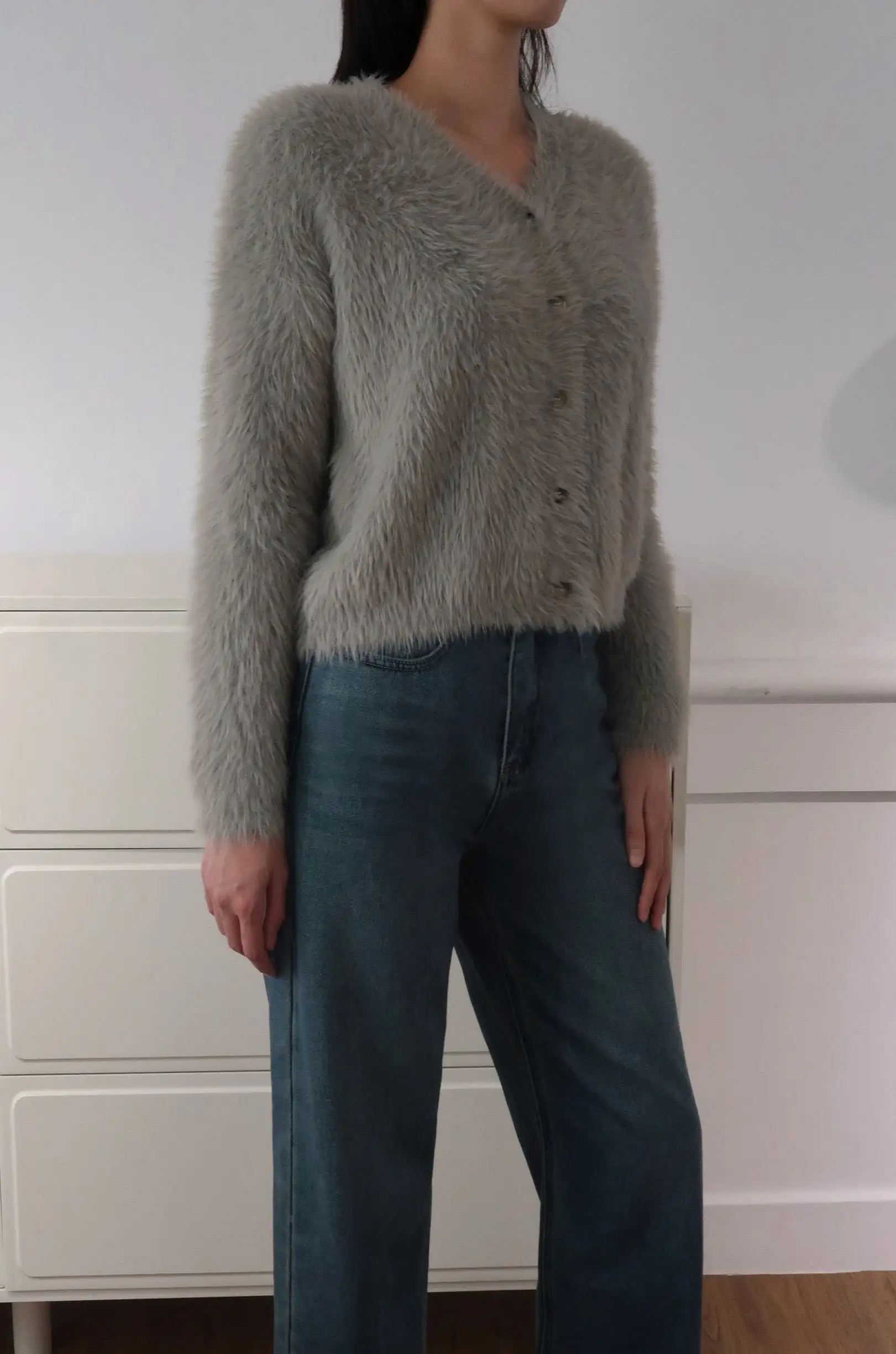 Charmed fluffy cardigan in grey