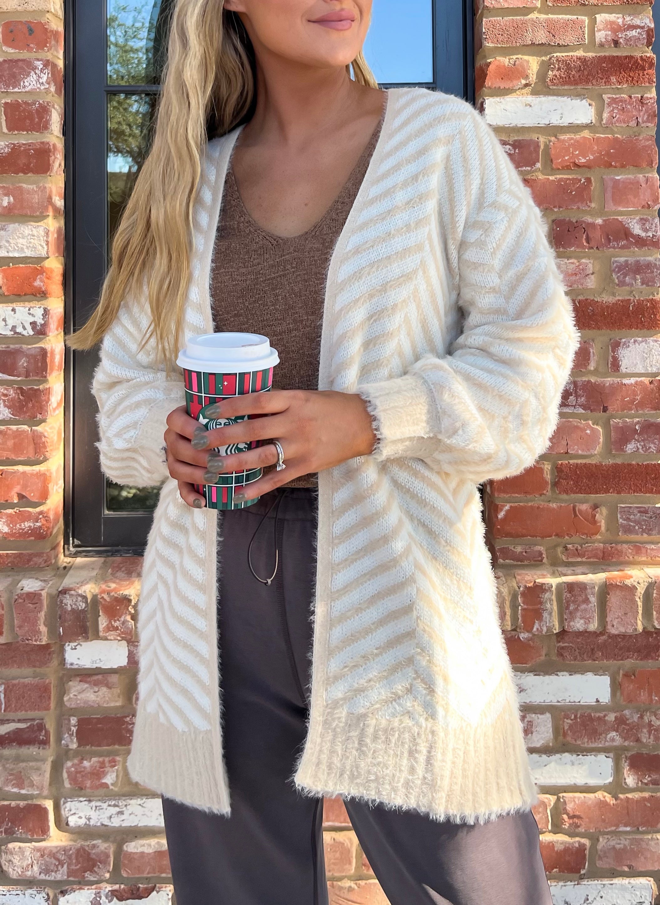 Cheshire Chevron Eyelash Cardigan- OATMEAL