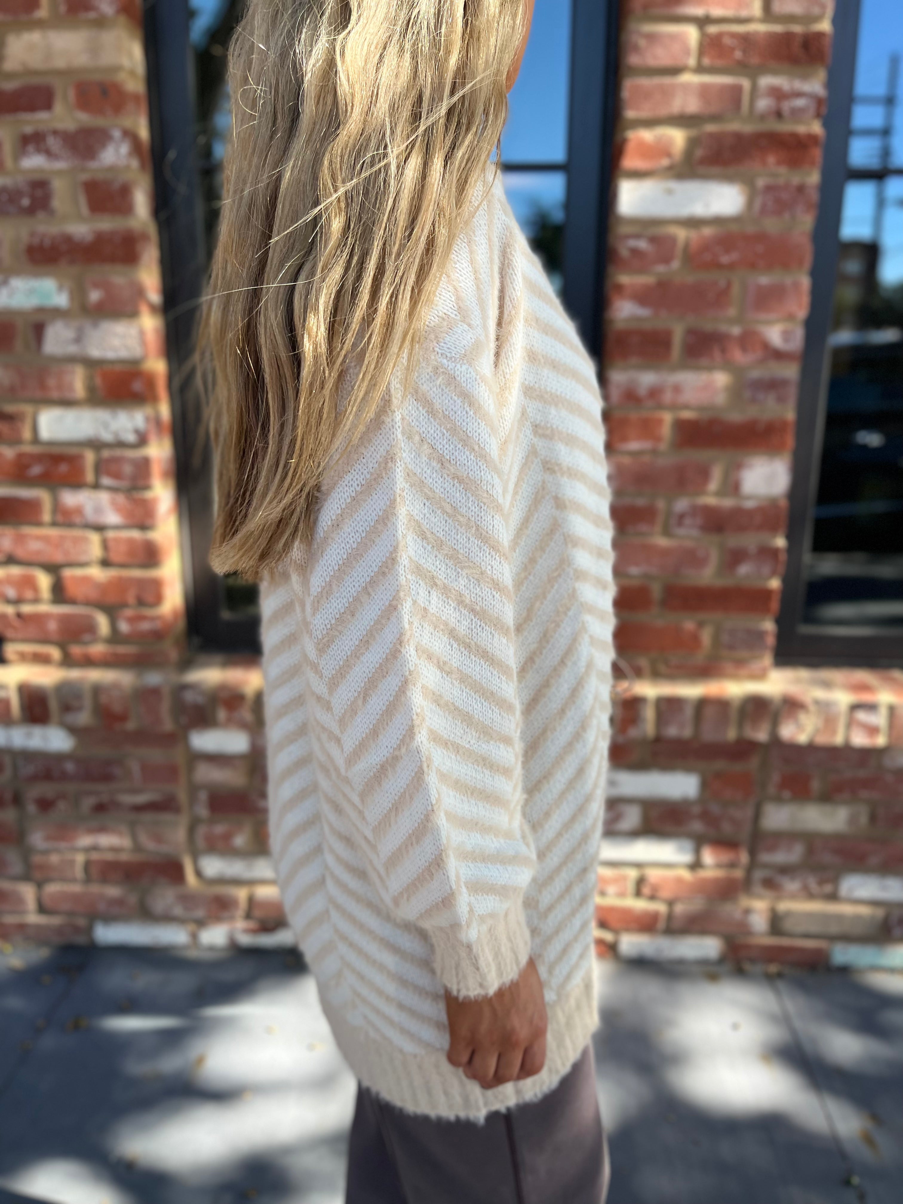 Cheshire Chevron Eyelash Cardigan- OATMEAL