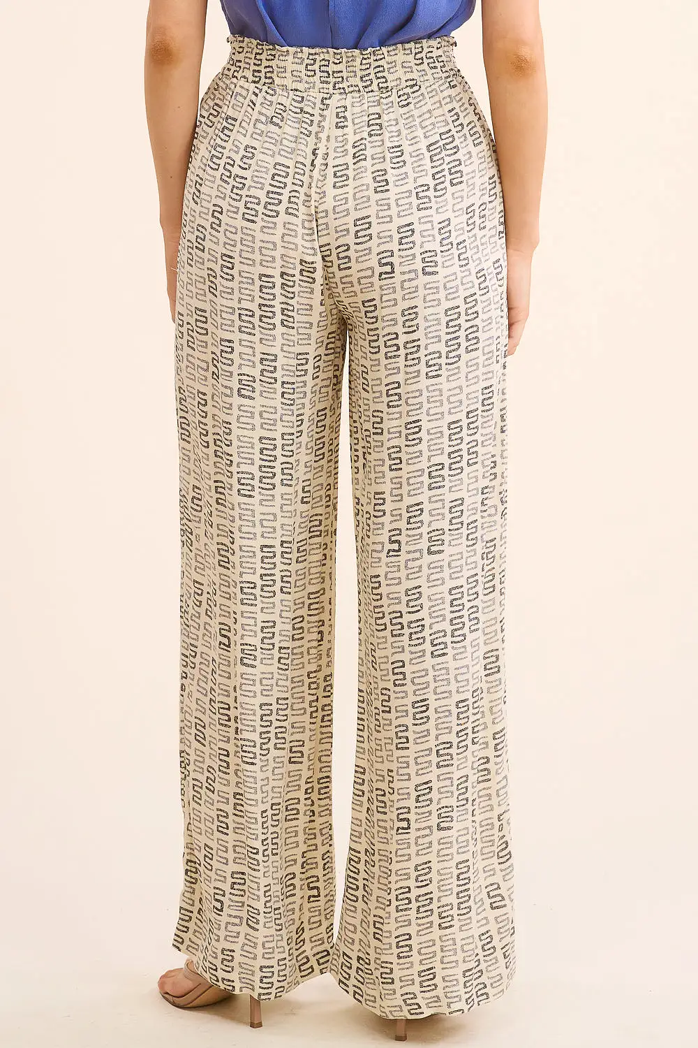 Cream Patterned Linen Pants