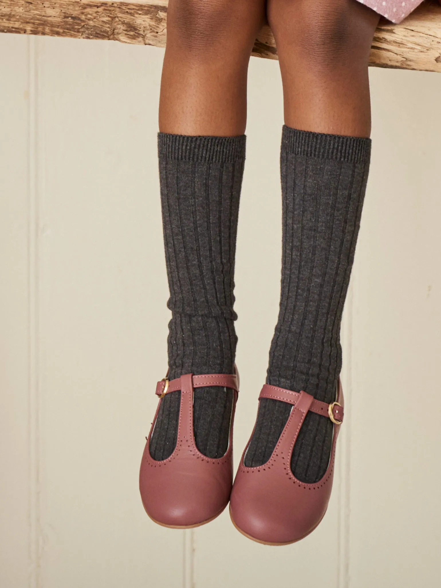 Dusty Pink Leather Girl T-Bar Shoes