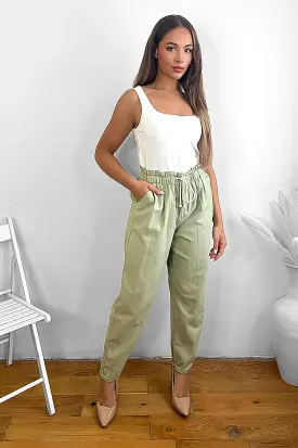 Elastic Drawstring Waist Cotton Slacks