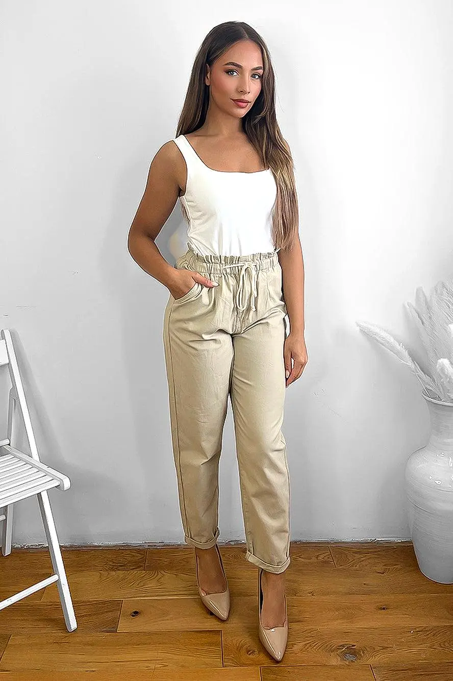 Elastic Drawstring Waist Cotton Slacks