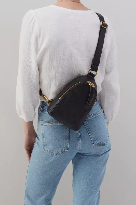 Fern Sling Bag - Black Pebbled Leather