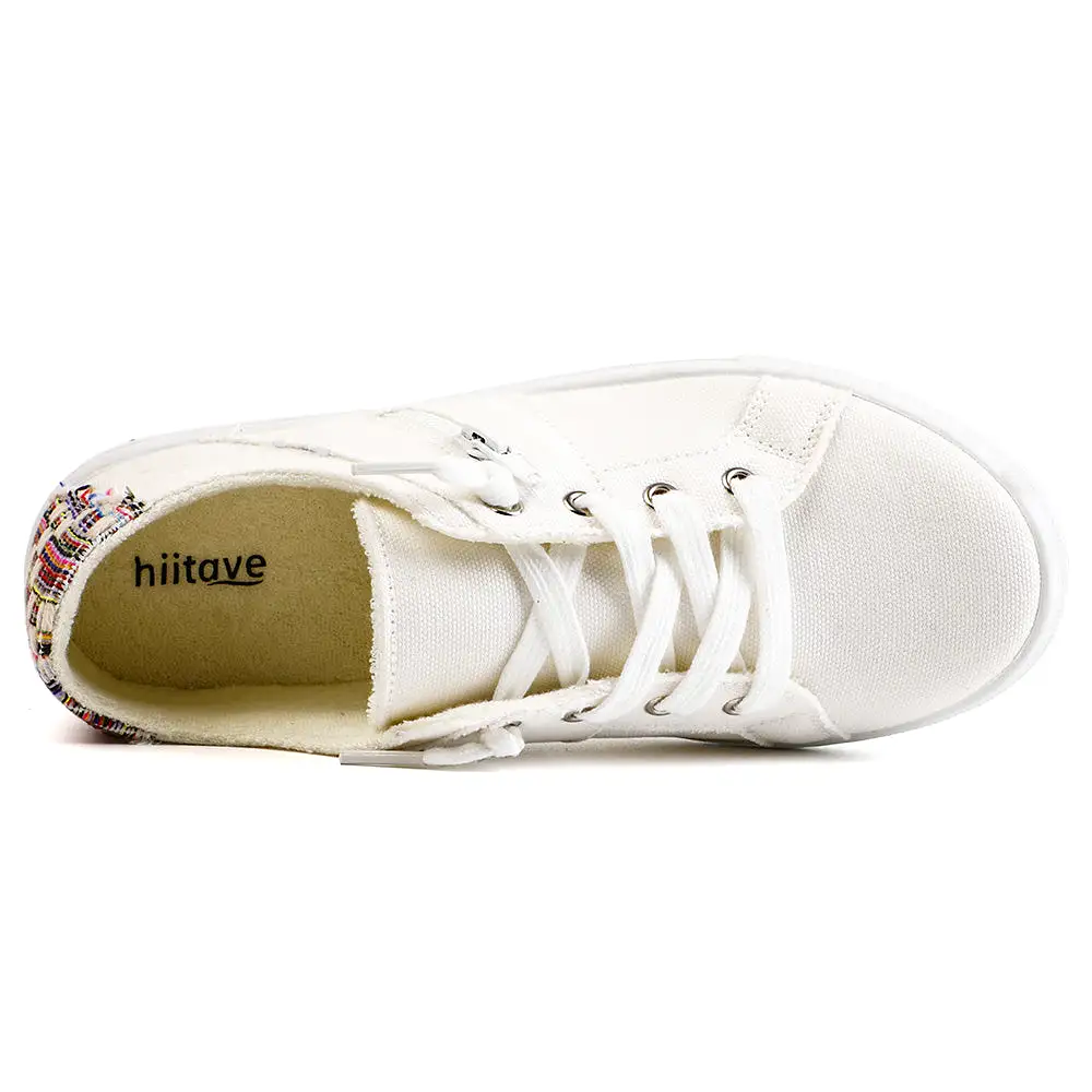 Hiitave Womens White Canvas Slip On Shoes