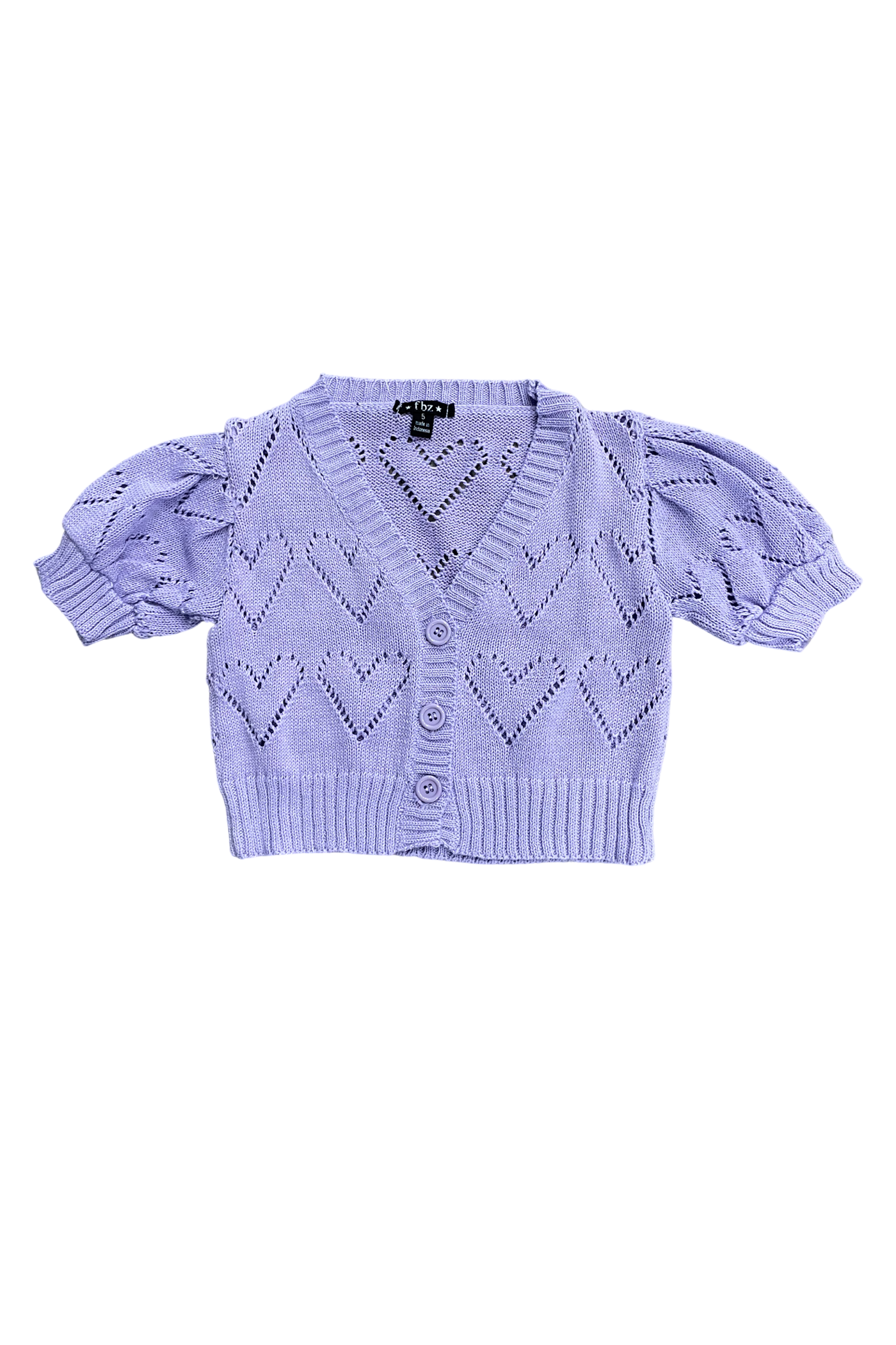 Lavender Heart Knit Puff Sleeve Cardigan