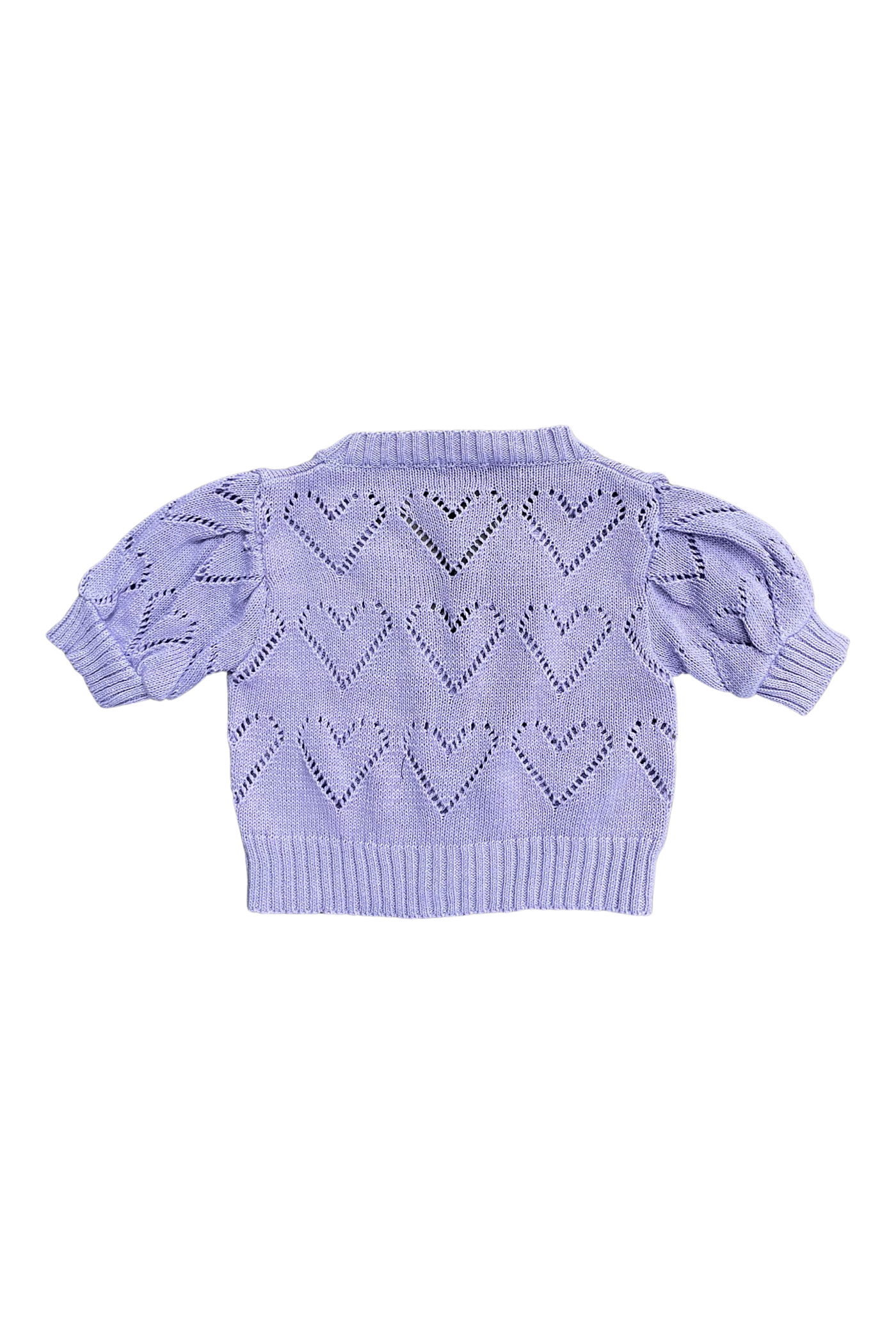 Lavender Heart Knit Puff Sleeve Cardigan