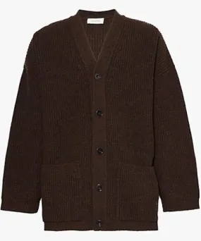 Lemaire Mens Dark Acajou Melange Felted oversized-fit wool knitted cardigan coat