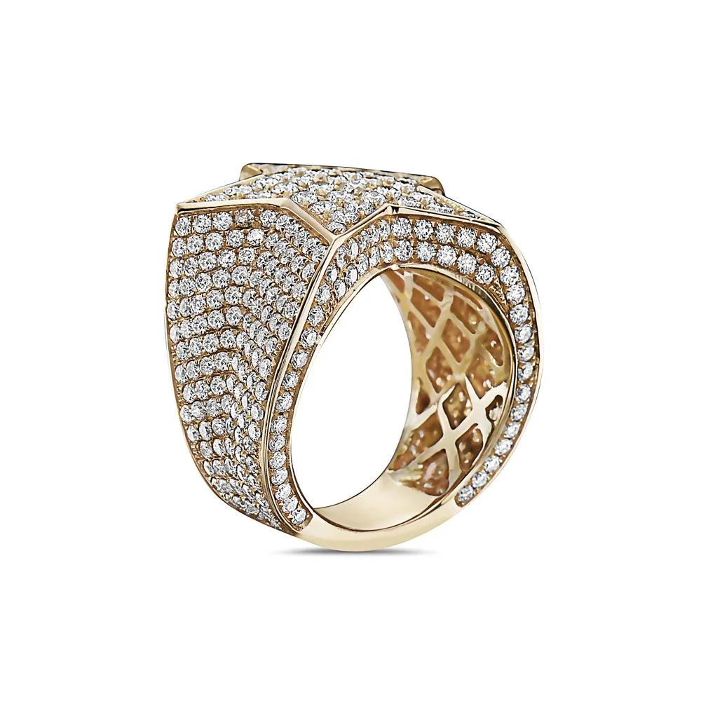 Men's 14K Yellow Gold Star Ring with 6.49 CT Diamonds