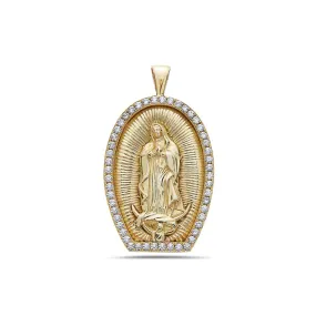 Men's 14K Yellow Gold Virgin Mary Pendant with 6.75 CT Diamonds