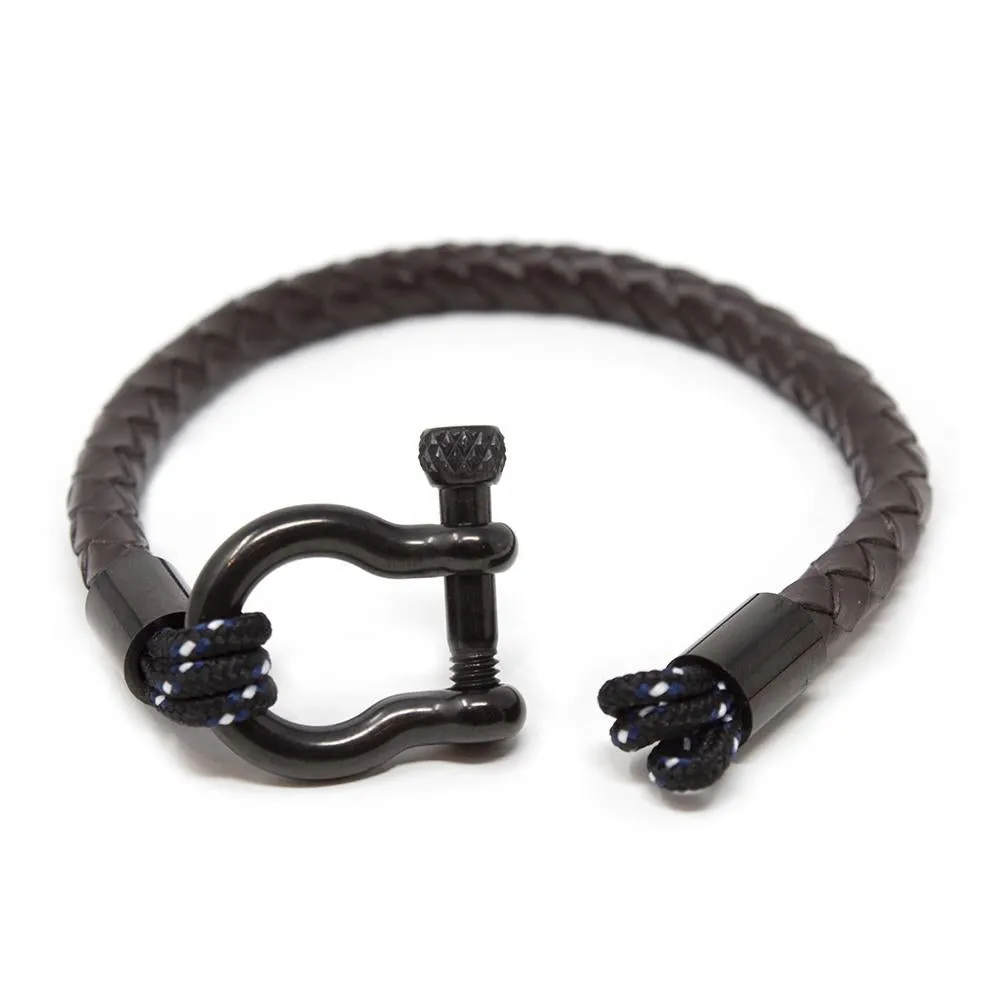 Men's Braided Leather Bracelet with Shackle Brown Medium