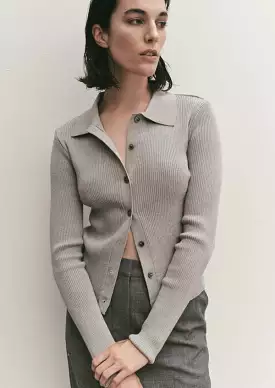 Mijeong Park Ribbed Short Cardigan in Gray