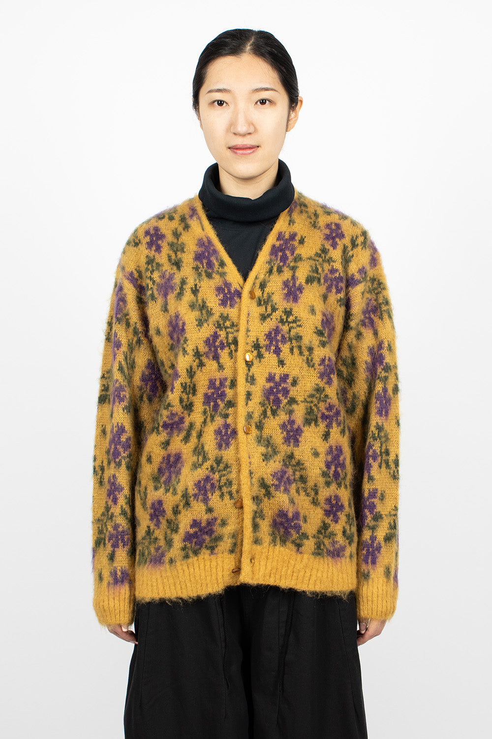 Mohair Cardigan Floral Yellow