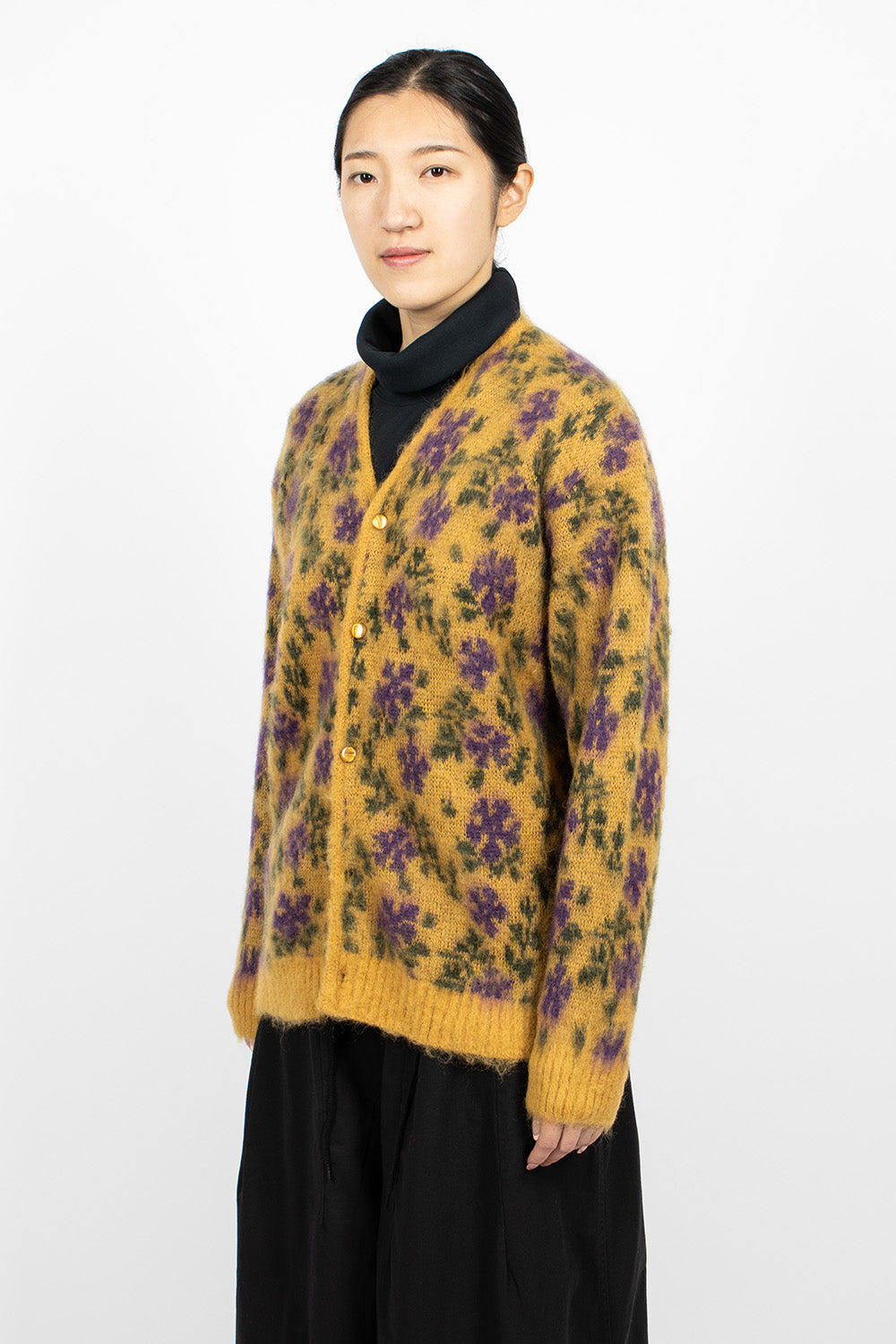 Mohair Cardigan Floral Yellow