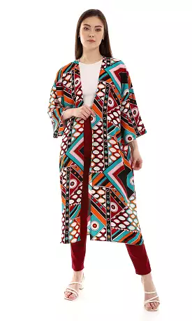 O167009 Dressy Burgundy, White, Black & Teal Cardigan