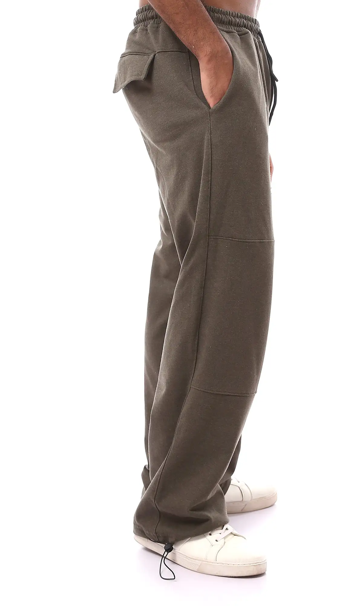 O174890 Wide Leg Heather Dark Olive Cotton Pants