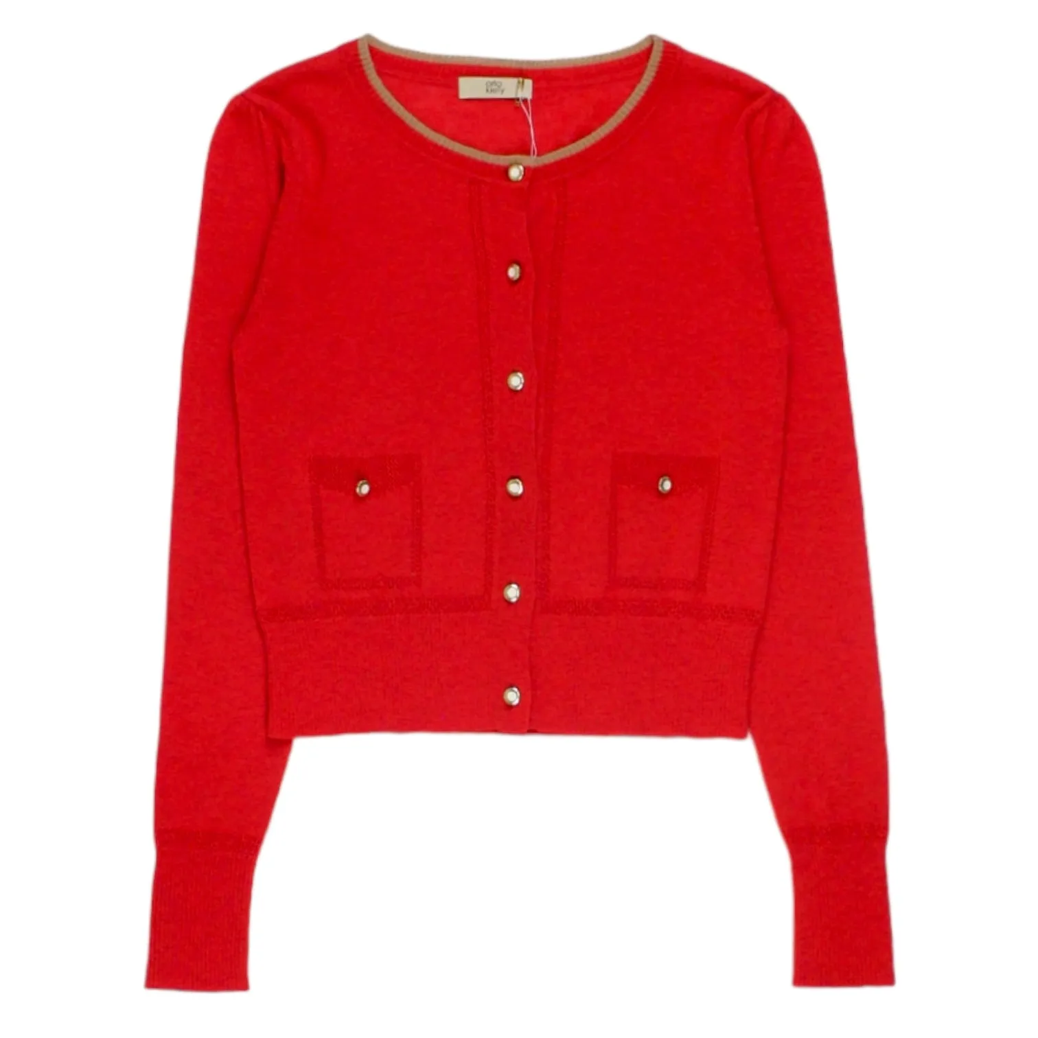 Orla Kiely Red Pointelle Knit Cardigan