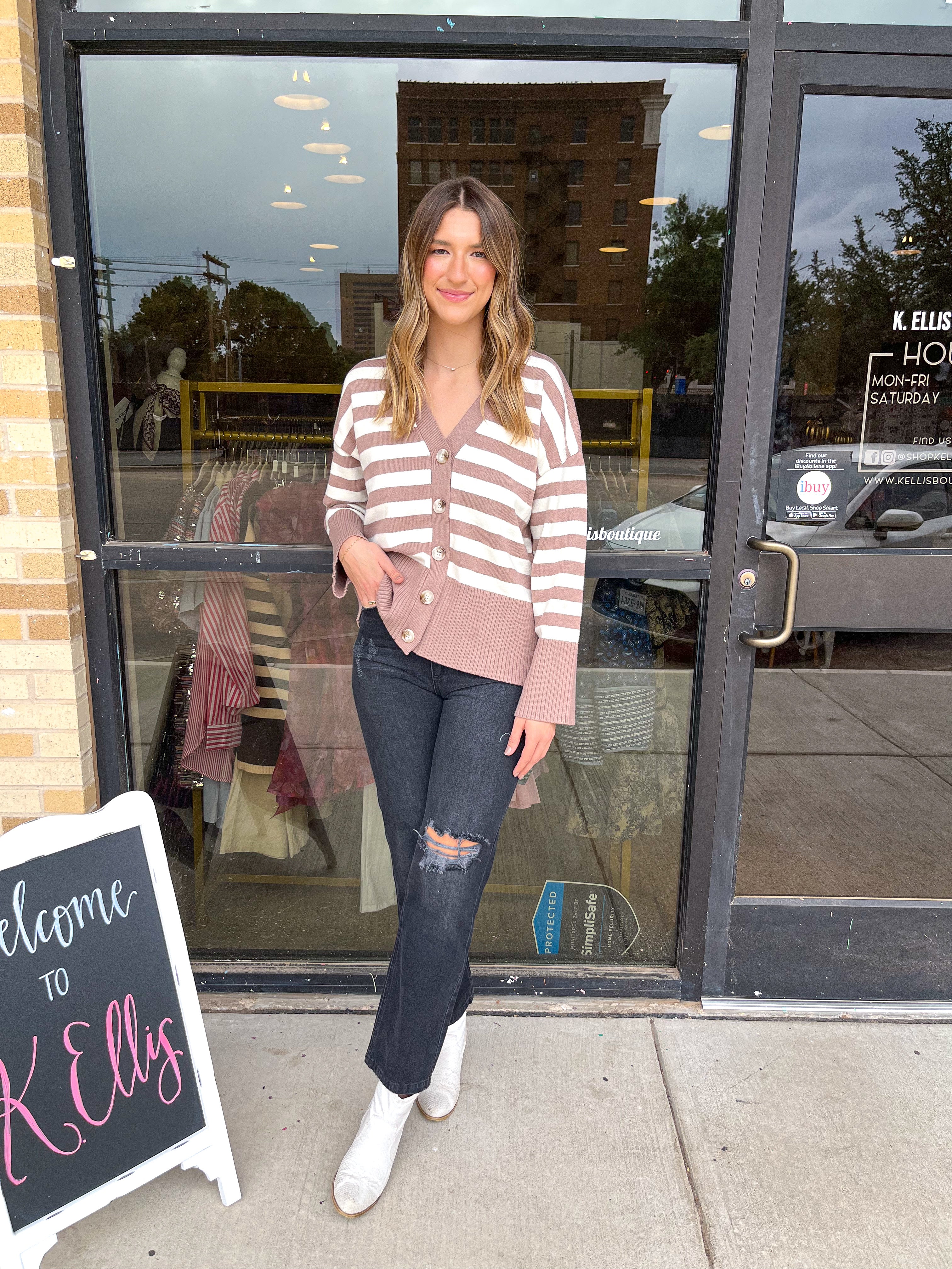 Oversized Striped Cardigan- Mocha