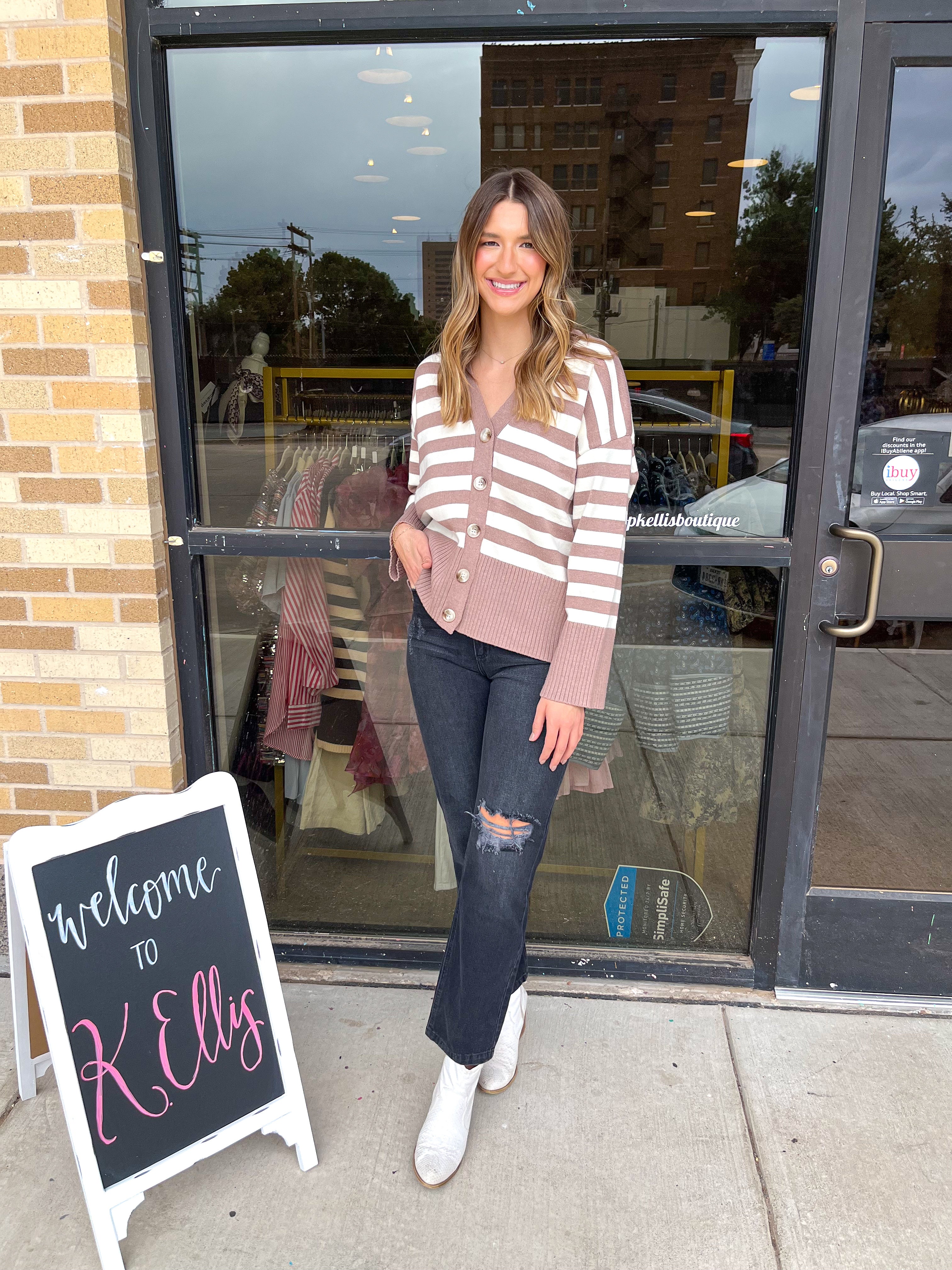 Oversized Striped Cardigan- Mocha