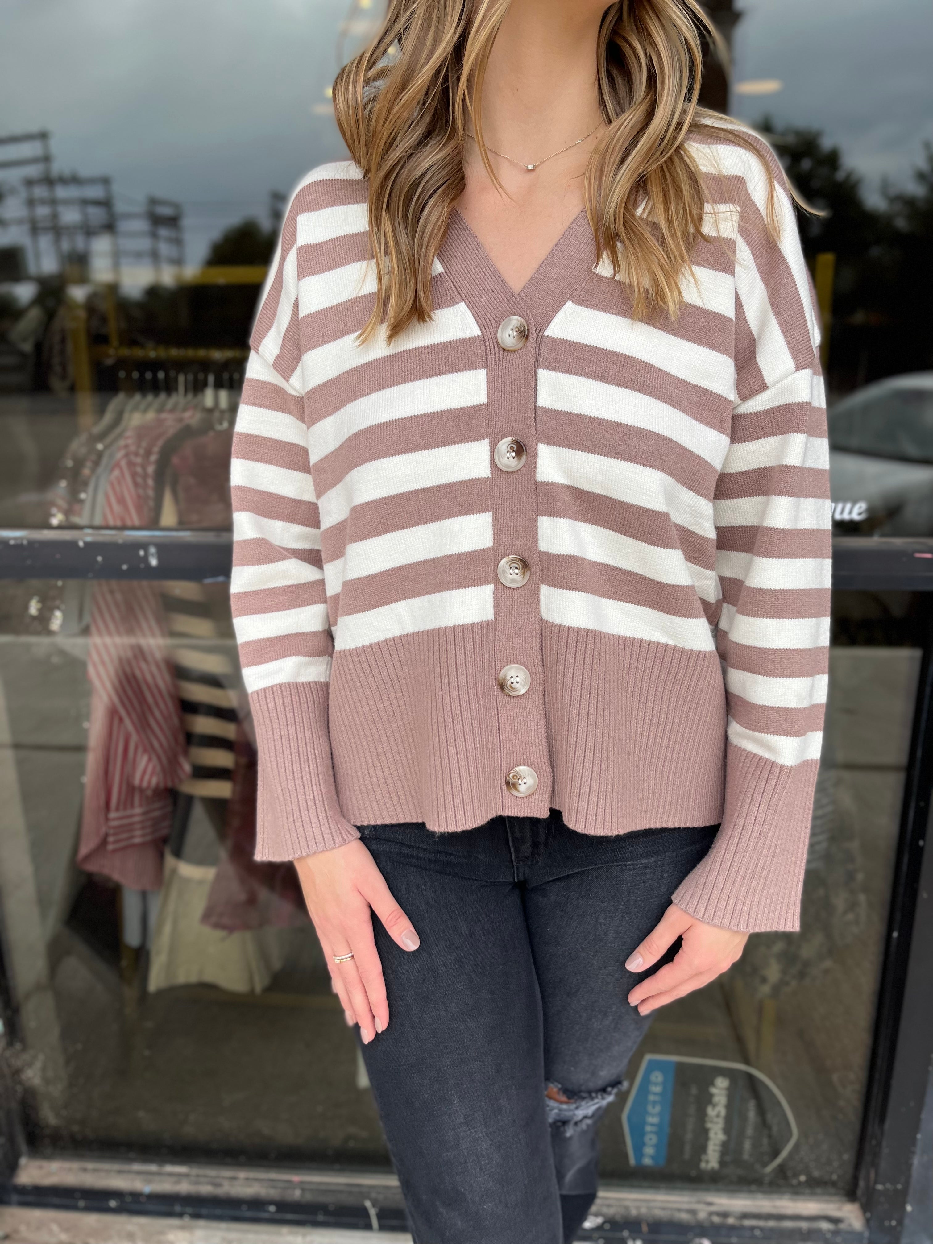 Oversized Striped Cardigan- Mocha