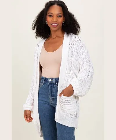 PinkBlush Cream Chunky Knit Oversized Pocket Cardigan