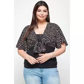 Plus Size Ditsy Floral Print Cropped Bolero Cardigan