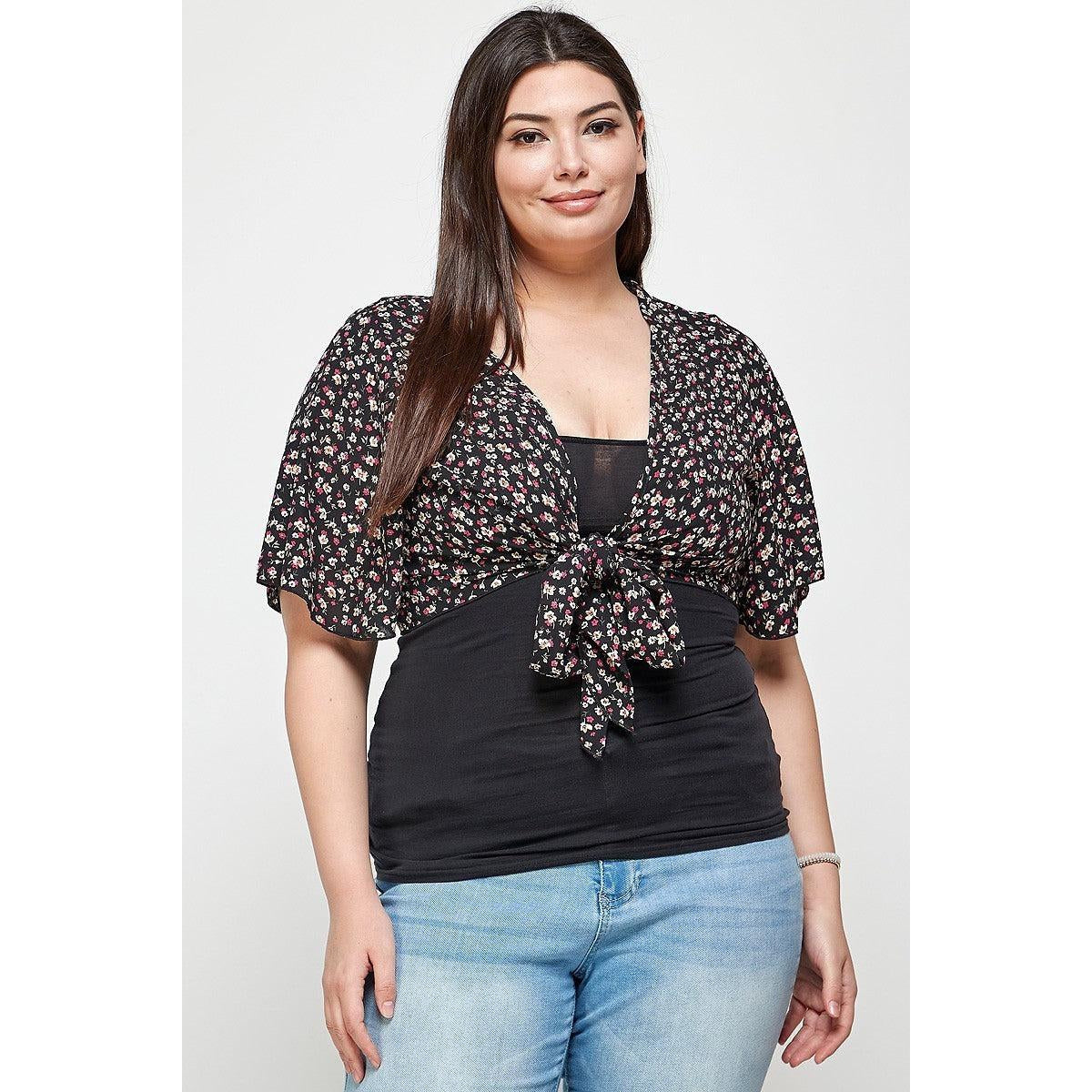 Plus Size Ditsy Floral Print Cropped Bolero Cardigan