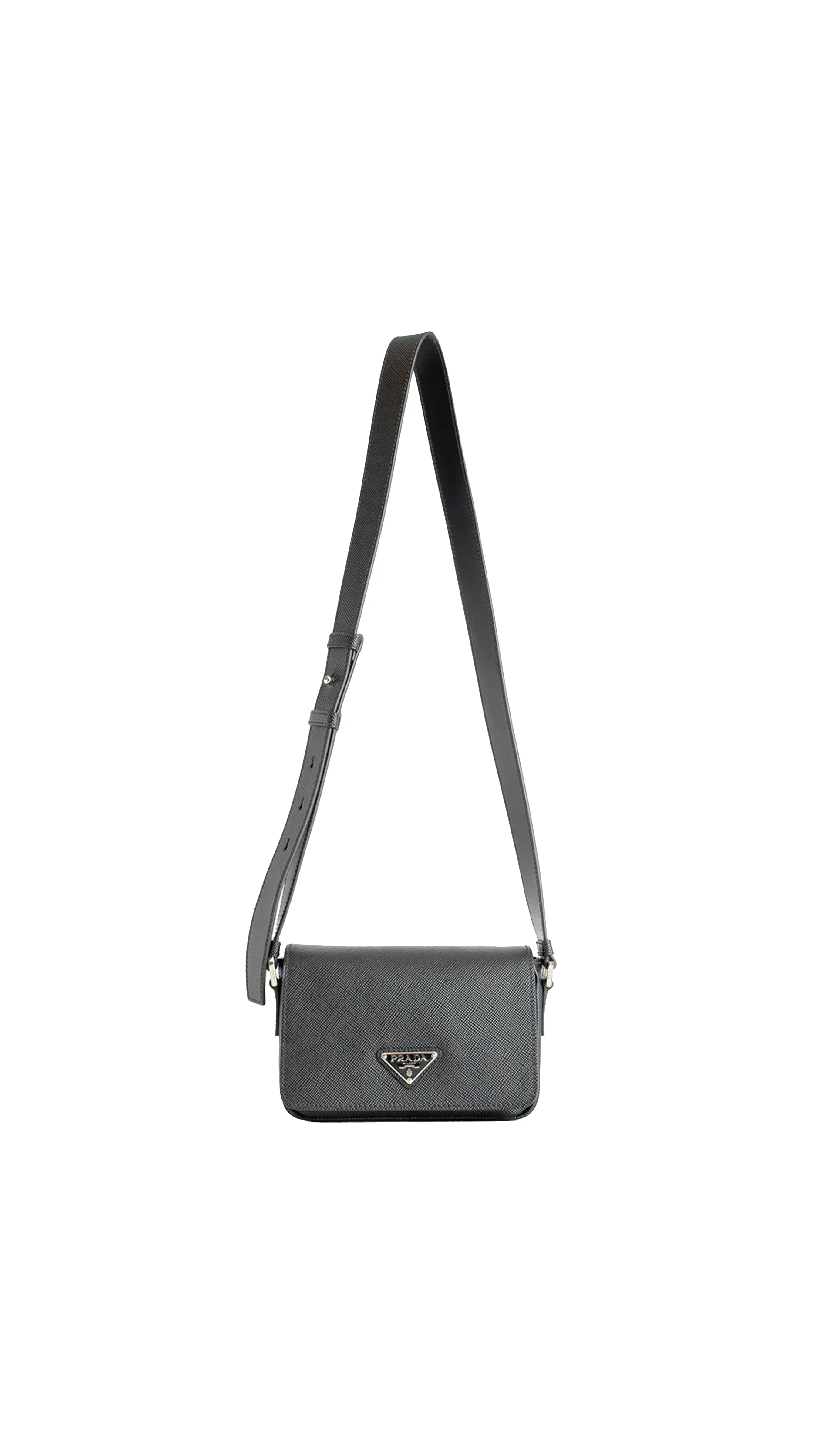 Saffiano Leather Shoulder Bag - Black