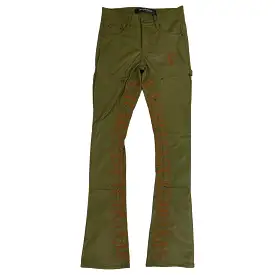 Valabasas “Superior” Olive Leather Stacked Pants