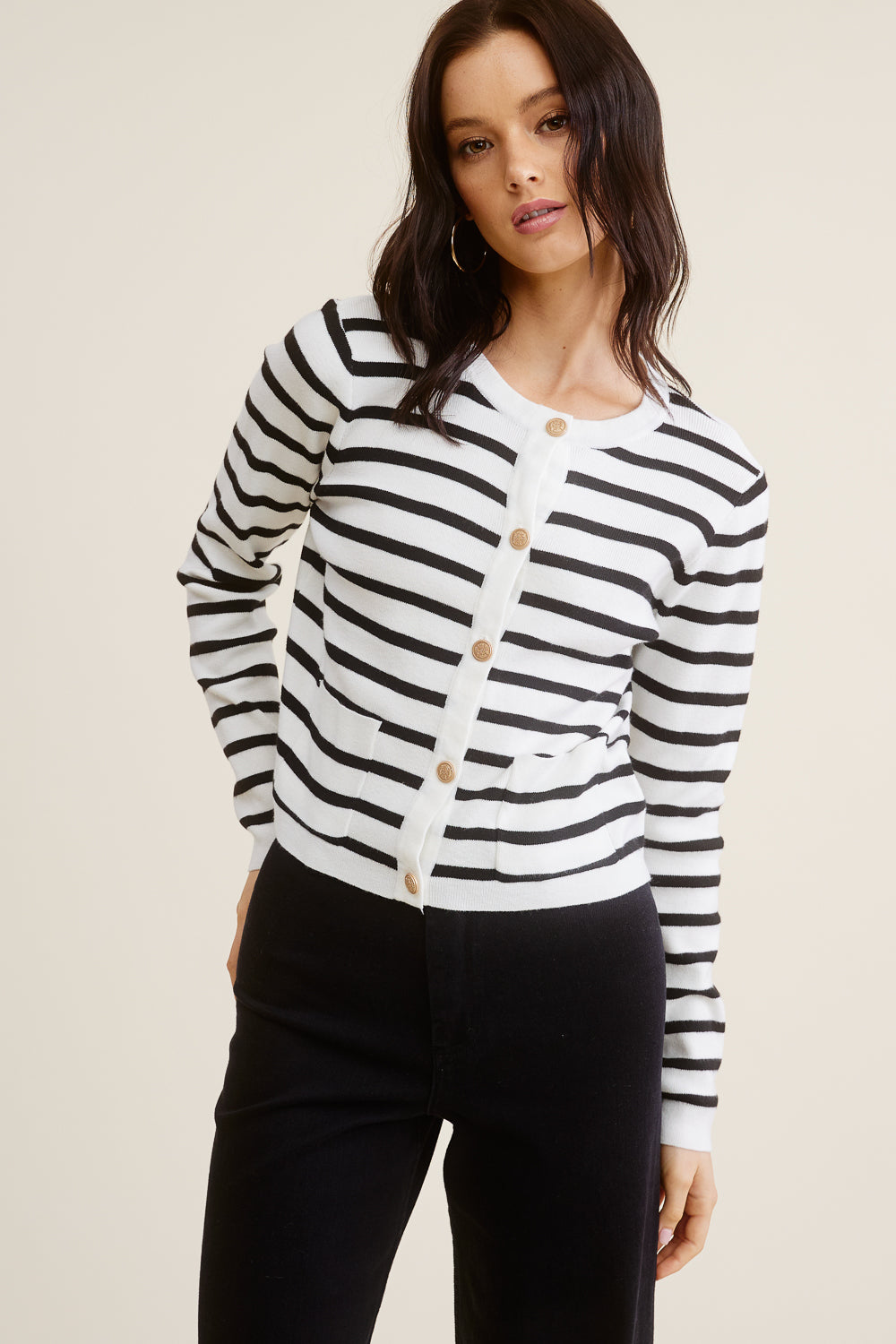 White and Black Striped Cardigan