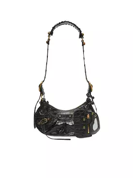 WOMEN`S LE CAGOLE XS SHOULDER BAG CROCODILE EMBOSSED IN BLACK