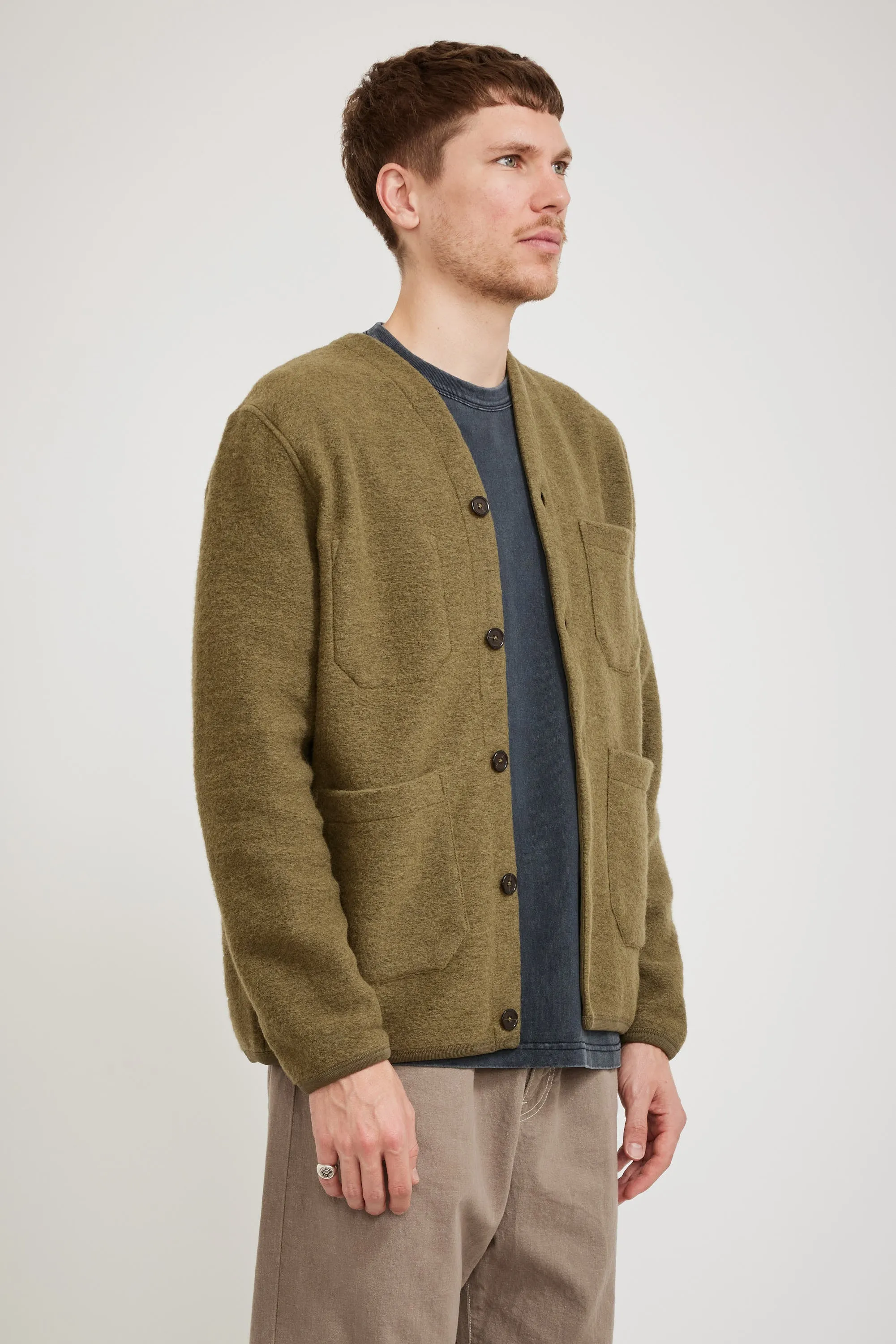 Wool Fleece Cardigan Lovat